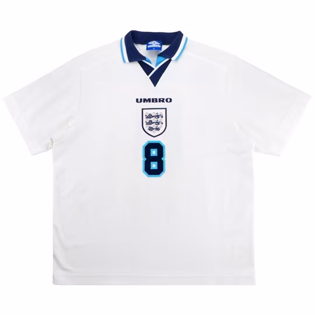 GASCOIGNE #8 Retro England Home Jersey Euro Cup 1996 - Image 2