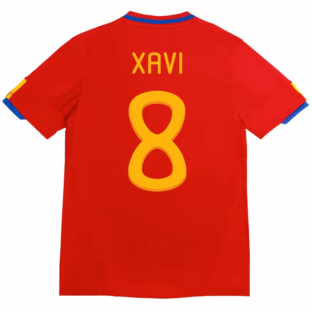 XAVI #8 Retro Spain Home Jersey 2010