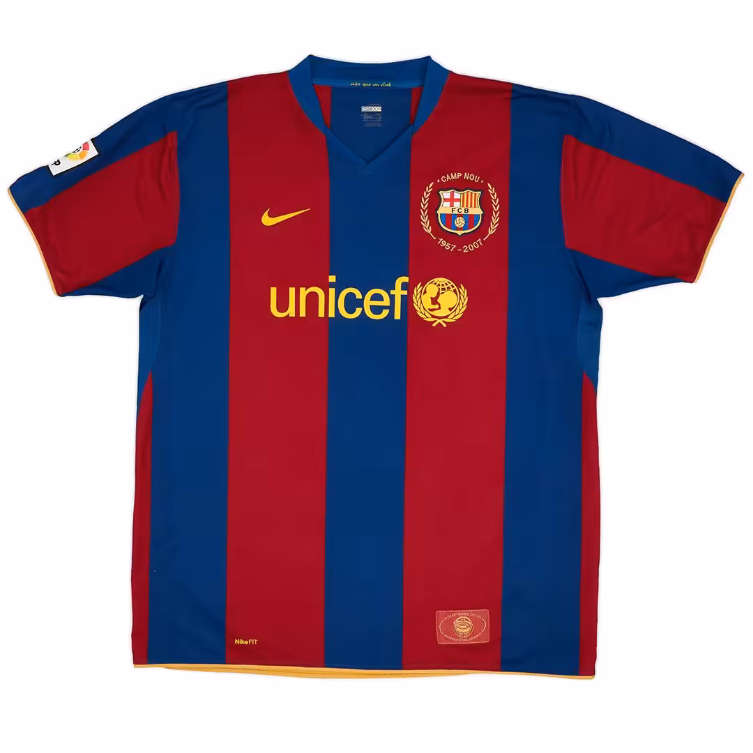 Ronaldinho #10 Retro Barcelona Home Jersey 50-Years Anniversary 2007/08 - Image 2