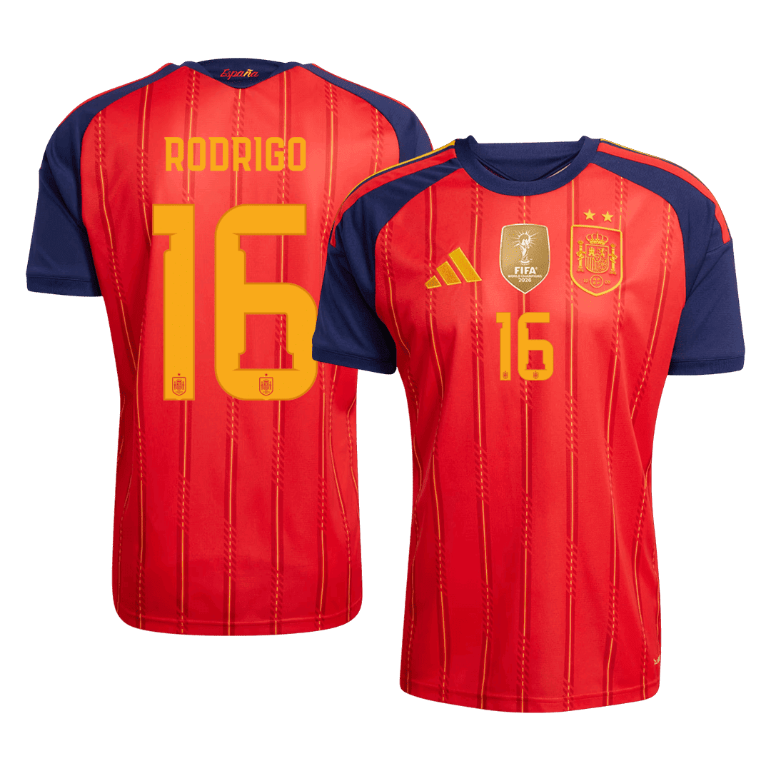 RODRIGO #16 Spain Home Winners 2 Star Jersey 2026 RODRIGO #16 Spain Home Winners 2 Star Jersey 2026 front view