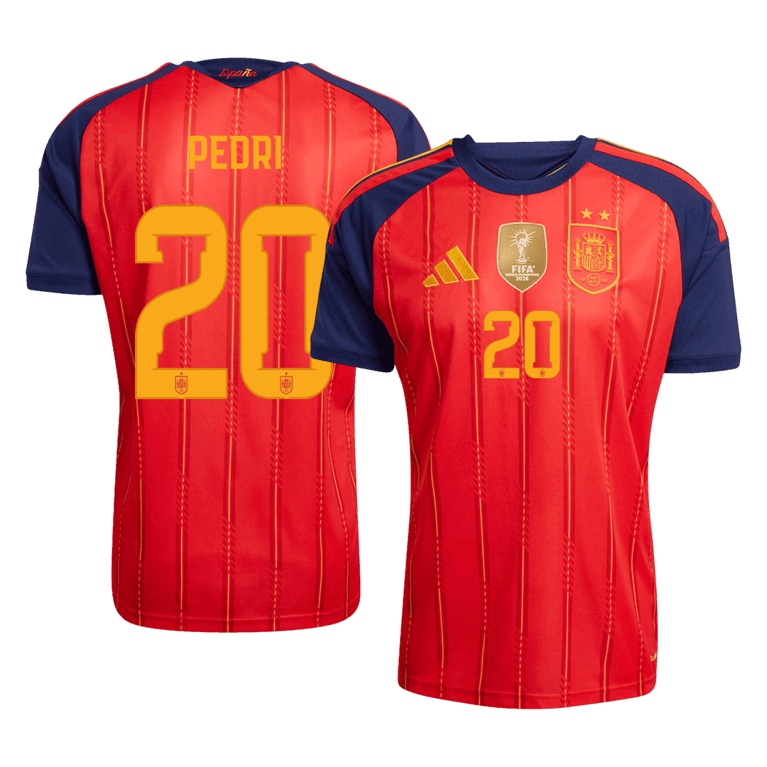 PEDRI #20 Spain Home Winners 2 Star Jersey 2026 PEDRI #20 Spain Home Winners 2 Star Jersey 2026 front view